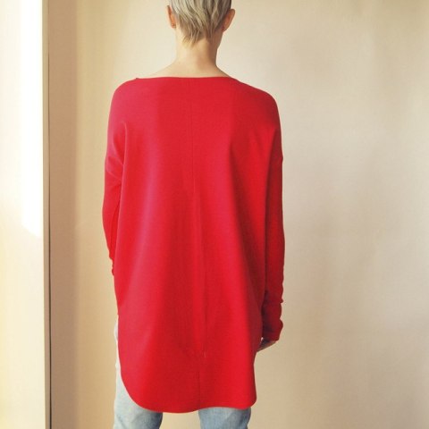 Bluza tunika asymetryczna Frak okrągły Czerwona Bluza tunika asymetryczna Frak okrągły Czerwona