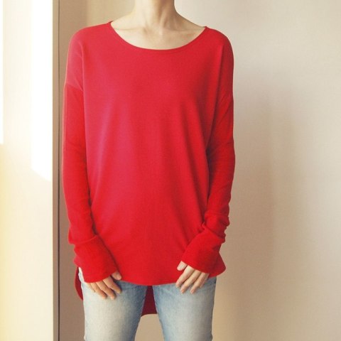 Bluza tunika asymetryczna Frak okrągły Czerwona Bluza tunika asymetryczna Frak okrągły Czerwona