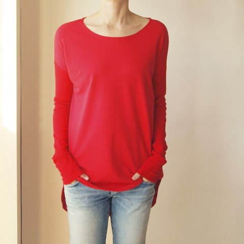 Bluza tunika asymetryczna Frak okrągły Czerwona Bluza tunika asymetryczna Frak okrągły Czerwona