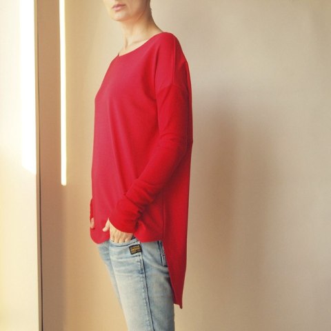 Bluza tunika asymetryczna Frak okrągły Czerwona Bluza tunika asymetryczna Frak okrągły Czerwona