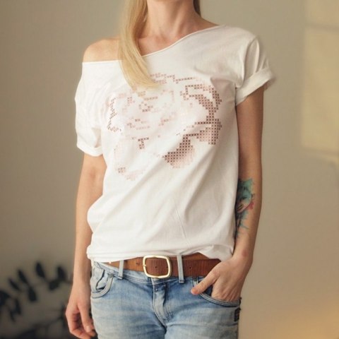 Róża haft rose gold Biały Oversize Róża haft rose gold Biały Oversize