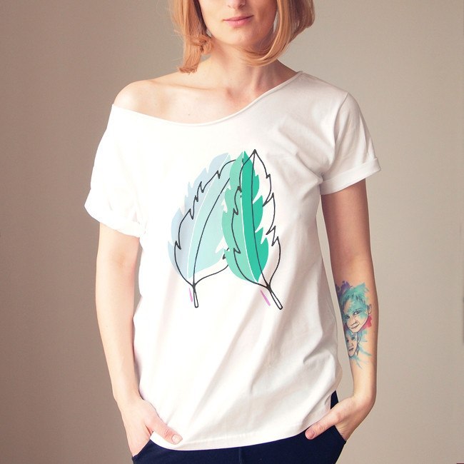 Piórka turkusowe biały Oversize Piórka turkusowe biały Oversize
