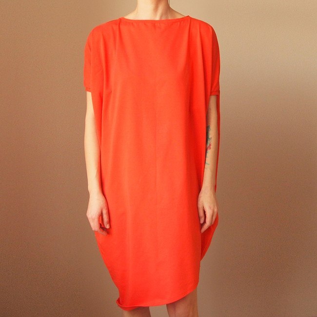 Sukienka krótki rękaw asymetria Pomarańczowa