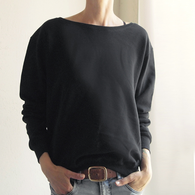Bluza szeroki dekolt ściągacz czarna Bluza szeroki dekolt ściągacz czarna