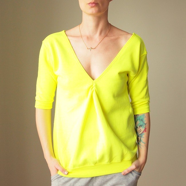Dwustronna bluza Dekolt V - Łódka Fluo żółta Dwustronna bluza Dekolt V - Łódka Fluo żółta