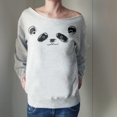 Panda rysunkowa Szara gruba Bluza Panda rysunkowa Szara gruba Bluza