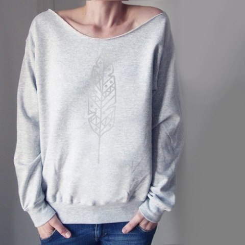Piórko wzorki silver Szara gruba Bluza Piórko wzorki silver Szara gruba Bluza