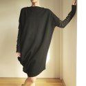 Sukienka długi rękaw asymetria Czarna Gruba