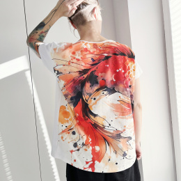 Koi pomarańczowy Fullprint Biały Oversize