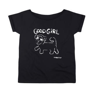 Koszulka damska oversize z grafiką Pauliny Korbaczyńskiej Good Girl black-white – czarna