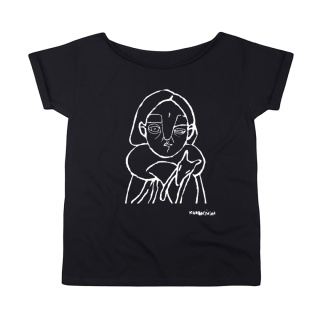 Koszulka damska oversize z grafiką Pauliny Korbaczyńskiej Fox Love black-white – czarna