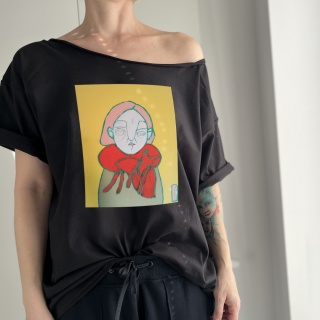 Koszulka damska oversize z grafiką Pauliny Korbaczyńskiej Fox Love – czarna