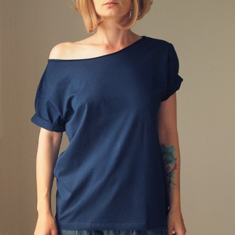 Granatowy Oversize Bez nadruku Granatowy Oversize Bez nadruku