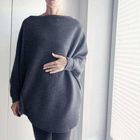 Bluza oversize długi Nietoperz jasnoszary melanż pikowany Bluza oversize długi Nietoperz jasnoszary melanż pikowany