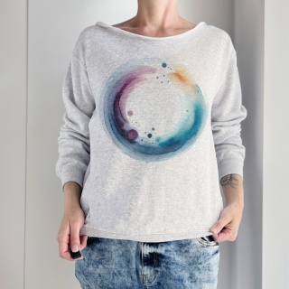 Bluza damska oversize z akwarelowym nadrukiem koła – szara