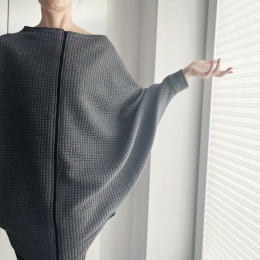 Bluza oversize długi Nietoperz grafit melanż pikowany