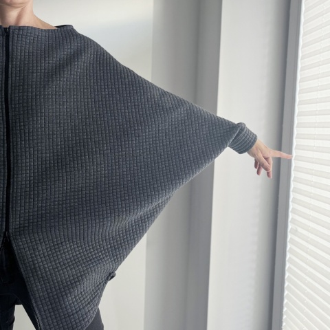 Bluza oversize długi Nietoperz grafit melanż pikowany Bluza oversize długi Nietoperz grafit melanż pikowany