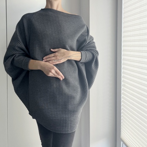 Bluza oversize długi Nietoperz grafit melanż pikowany Bluza oversize długi Nietoperz grafit melanż pikowany