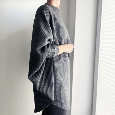 Bluza oversize długi Nietoperz grafit melanż pikowany Bluza oversize długi Nietoperz grafit melanż pikowany