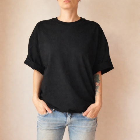 Bluza cięta krótki rękaw zwykły dekolt Czarna