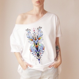 Folkowy jeleń kolory Biały Oversize