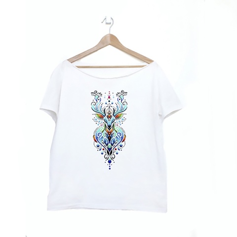 Folkowy jeleń kolory Biały Oversize