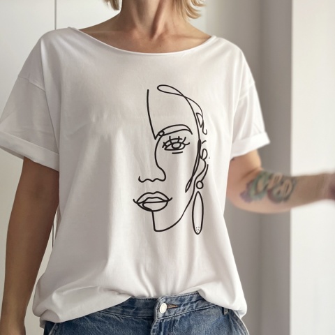 Line art Biały Oversize