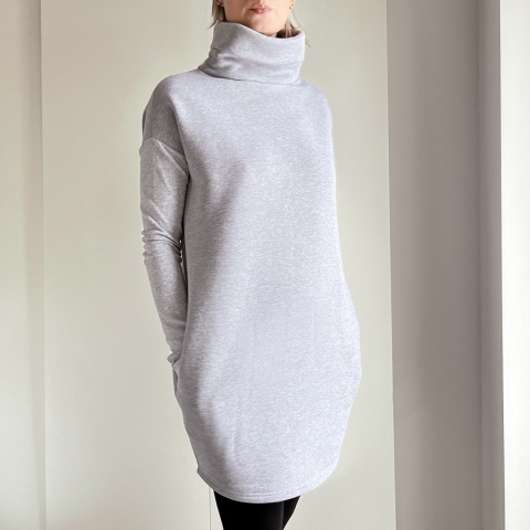 Sukienka Wąski rękaw szara Golf Sukienka Wąski rękaw szara Golf