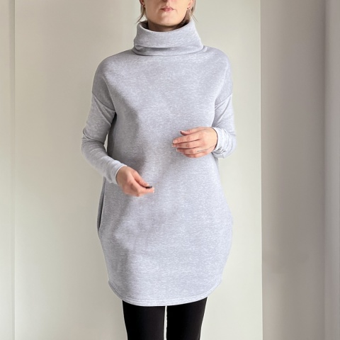 Sukienka Wąski rękaw szara Golf Sukienka Wąski rękaw szara Golf