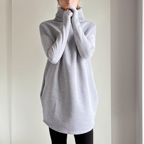 Sukienka Wąski rękaw szara Golf Sukienka Wąski rękaw szara Golf