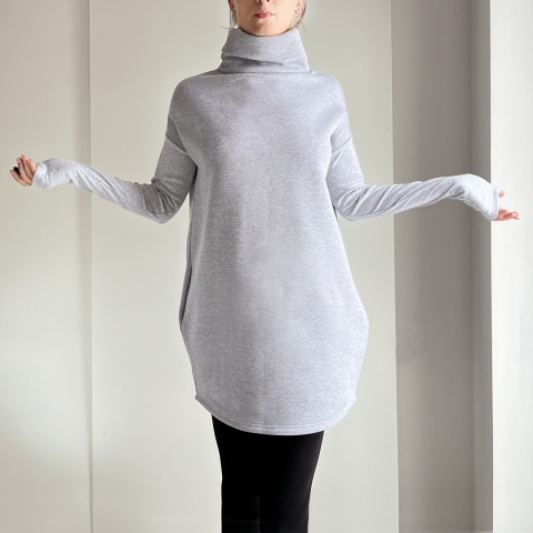 Sukienka Wąski rękaw szara Golf Sukienka Wąski rękaw szara Golf