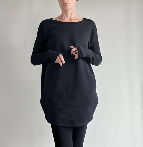 Sukienka Wąski rękaw czarna Midi