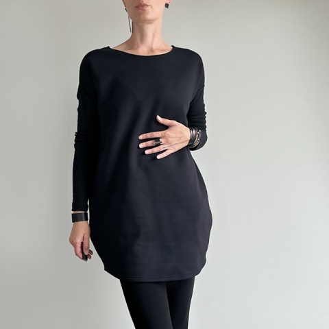 Sukienka Wąski rękaw czarna Midi