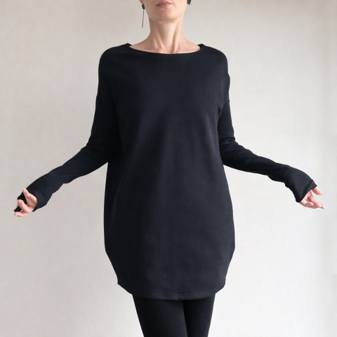 Sukienka Wąski rękaw czarna Midi