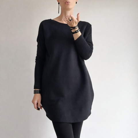 Sukienka Wąski rękaw czarna Midi