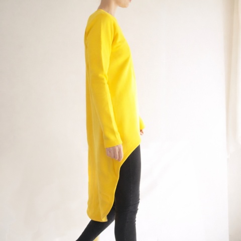 Sukienka tył przód asymetryczna gruba żółta