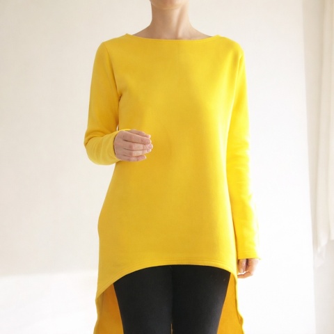 Sukienka tył przód asymetryczna gruba żółta