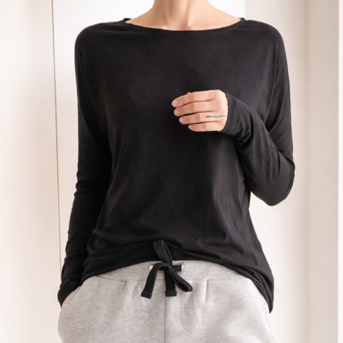 Wąski rękaw skrzydła bluzka Czarna