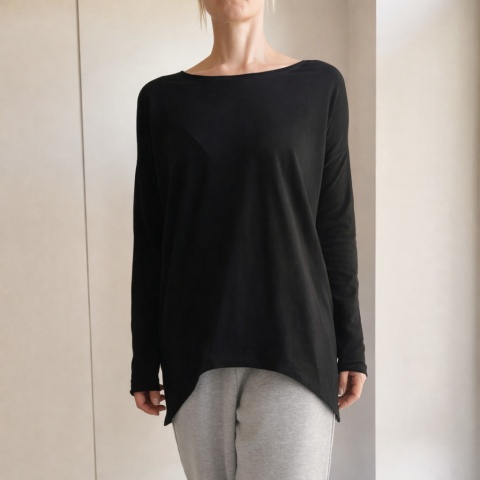 Wąski rękaw skrzydła bluzka Czarna