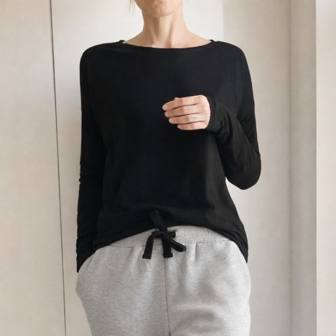 Wąski rękaw skrzydła bluzka Czarna