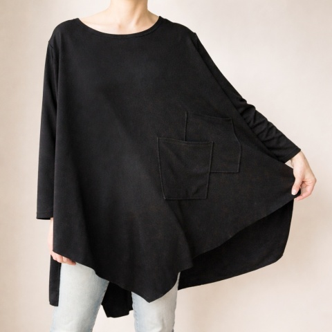 Bluzka asymetryczna dwie kieszenie czarna