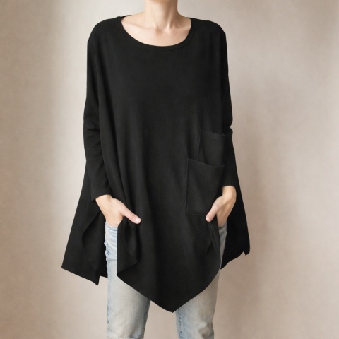 Bluzka asymetryczna dwie kieszenie czarna