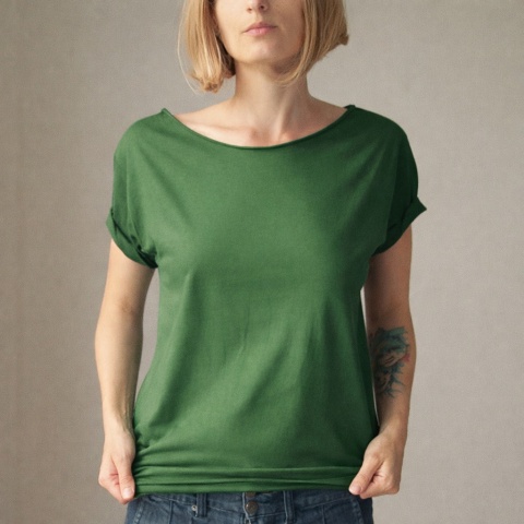 Koszulka damska Oversize bez nadruku Butelkowozielona
