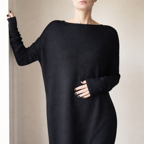 Czarna swetrowa długa sukienka