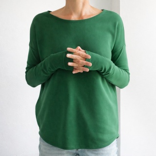 Bluza damska oversize z wąskimi rękawami – butelkowozielona