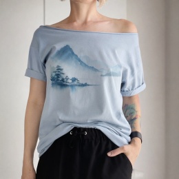 Jezioro góry japoński krajobraz Bladoniebieski Oversize