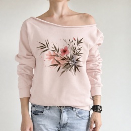 Kwiaty liście bambusa Rózowa Bluza Cięta