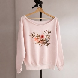 Kwiaty liście bambusa Rózowa Bluza Cięta