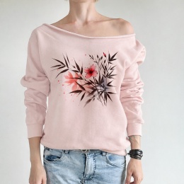 Kwiaty liście bambusa Rózowa Bluza Cięta