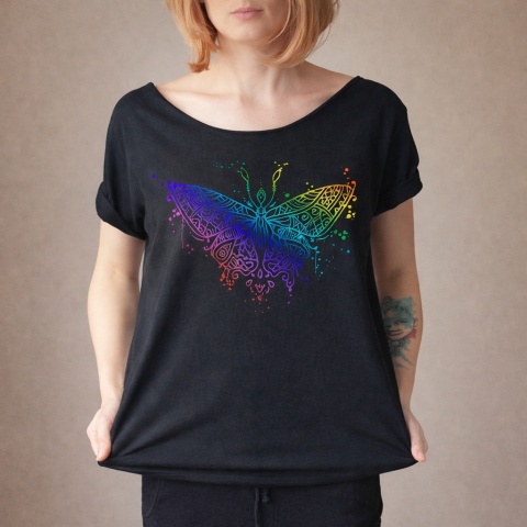 Mandala motyl tęcza Oversize Czarny